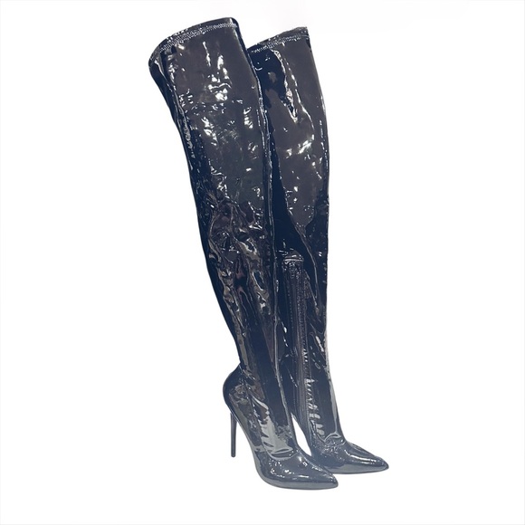 Black Over-the-Knee Patent Stiletto Boots, Size 7 - Picture 4 of 8